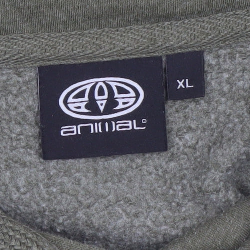 Animal Mens Green Pullover Hoodie XL Cotton Blend Casual Sweatshirt