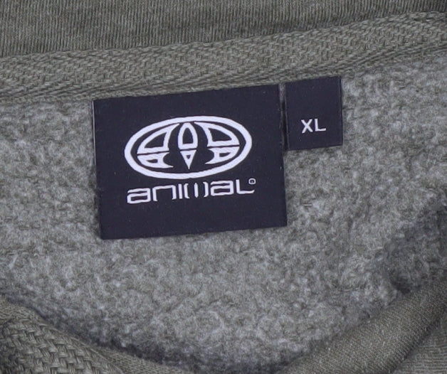 Animal Mens Green Pullover Hoodie XL Cotton Blend Casual Sweatshirt