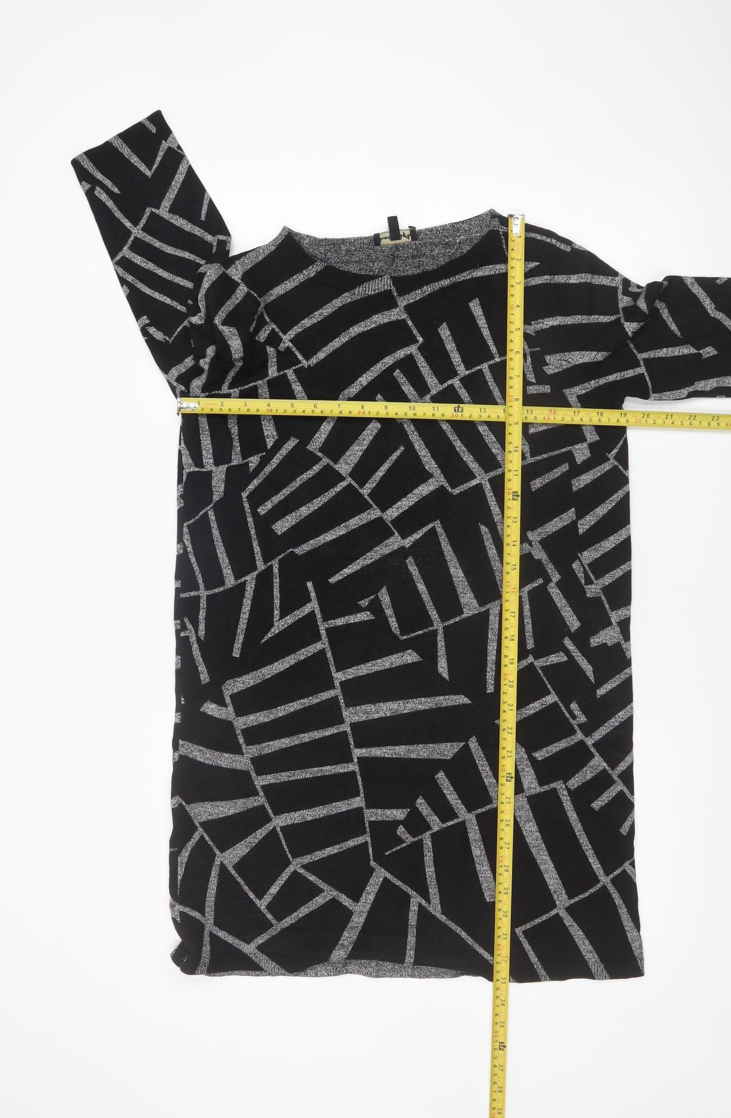 Phase Eight Women’s Black Geometric Knit Tunic Jumper UK 12