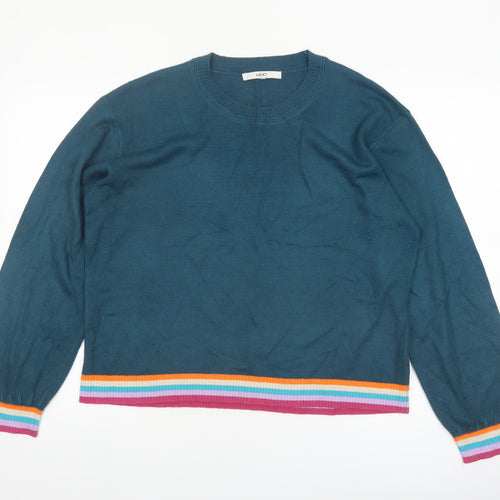 Next Men's Blue Crew Neck Acrylic Jumper M with Colour Trim
