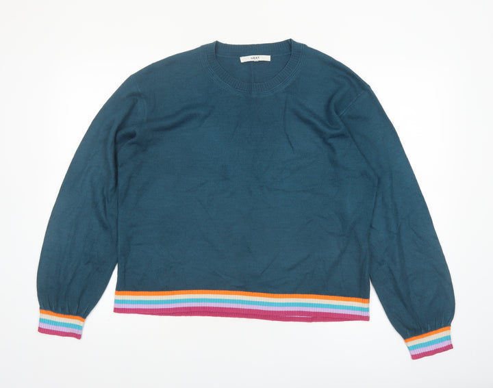 Next Men's Blue Crew Neck Acrylic Jumper M with Colour Trim