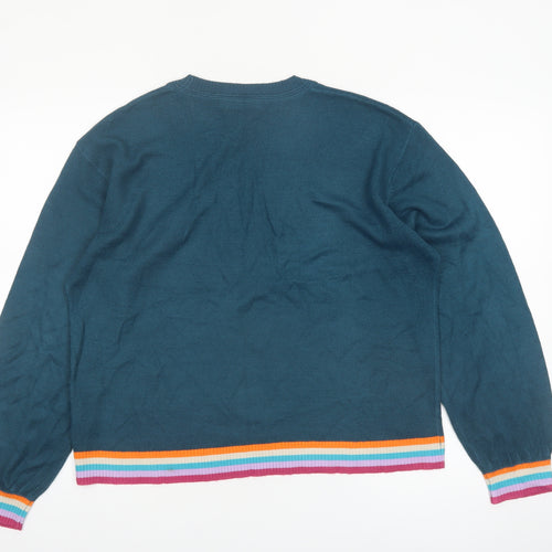 Next Men's Blue Crew Neck Acrylic Jumper M with Colour Trim