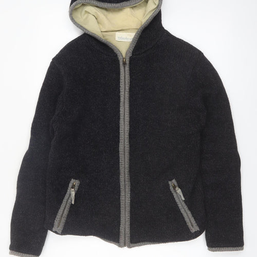 IrelandsEye Womens Black Wool Hooded Full Zip Jumper M