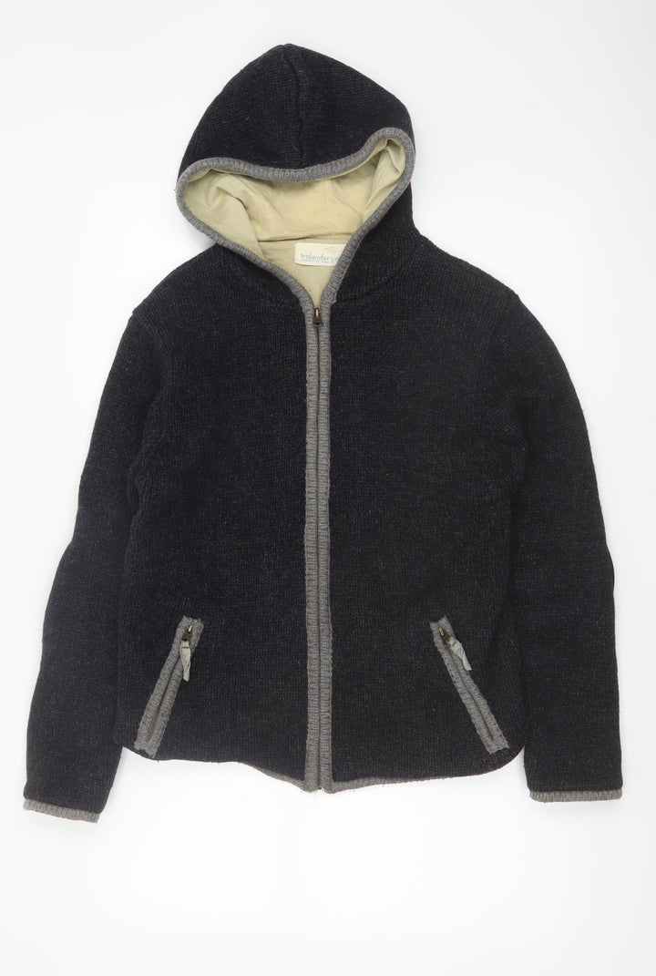 IrelandsEye Womens Black Wool Hooded Full Zip Jumper M