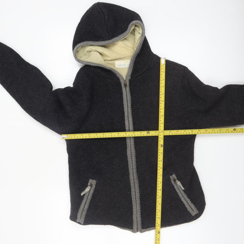 IrelandsEye Womens Black Wool Hooded Full Zip Jumper M