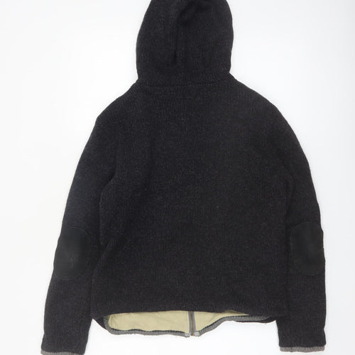 IrelandsEye Womens Black Wool Hooded Full Zip Jumper M