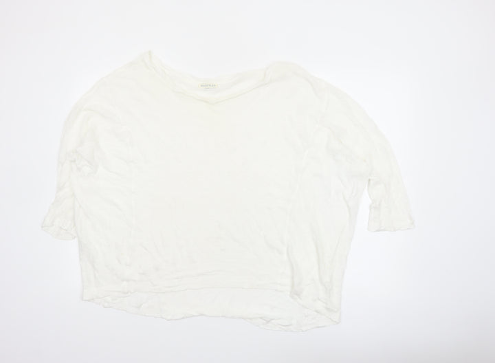 Whistles Women White Cotton 3/4 Sleeve Pullover Jumper UK 10