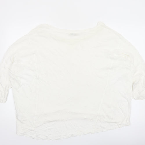 Whistles Women White Cotton 3/4 Sleeve Pullover Jumper UK 10