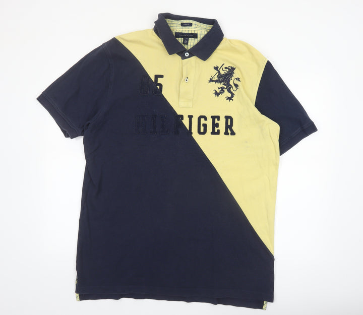 Tommy Hilfiger Men's Beige & Navy Polo Shirt XL Classic Fit