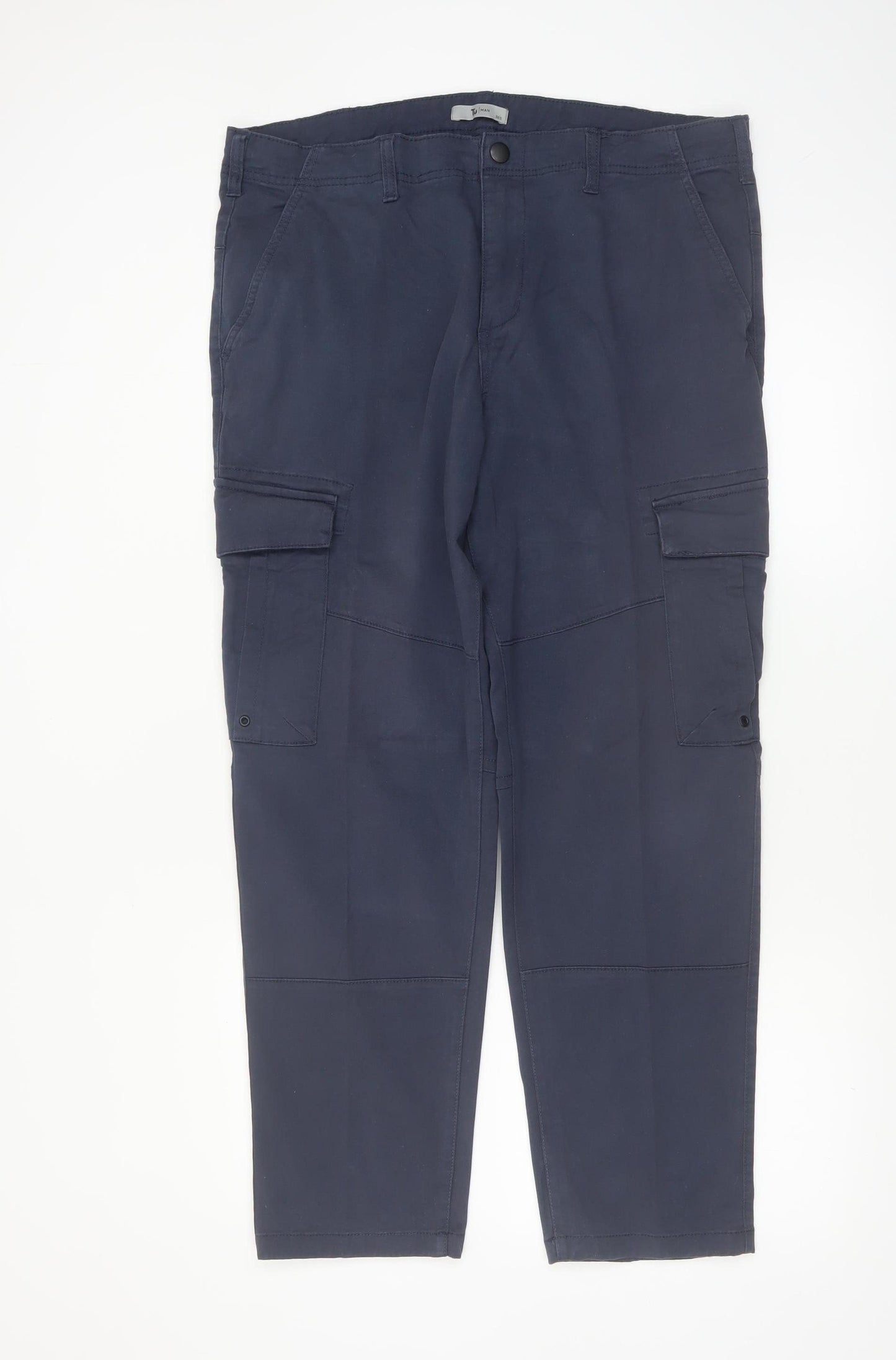 Tu Men's Navy Cargo Trousers Size 36S Cotton Blend Casual Workwear