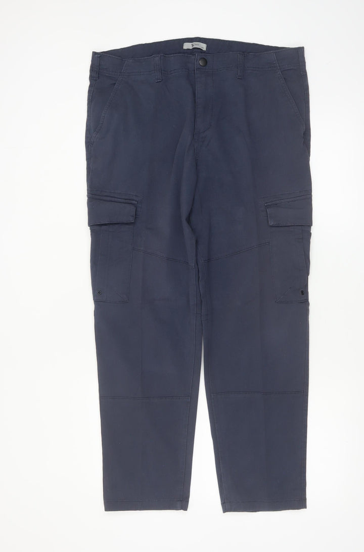 Tu Men's Navy Cargo Trousers Size 36S Cotton Blend Casual Workwear