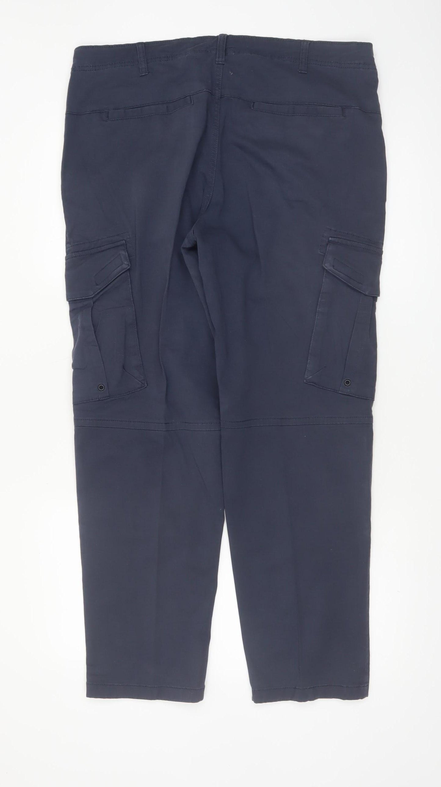 Tu Men's Navy Cargo Trousers Size 36S Cotton Blend Casual Workwear