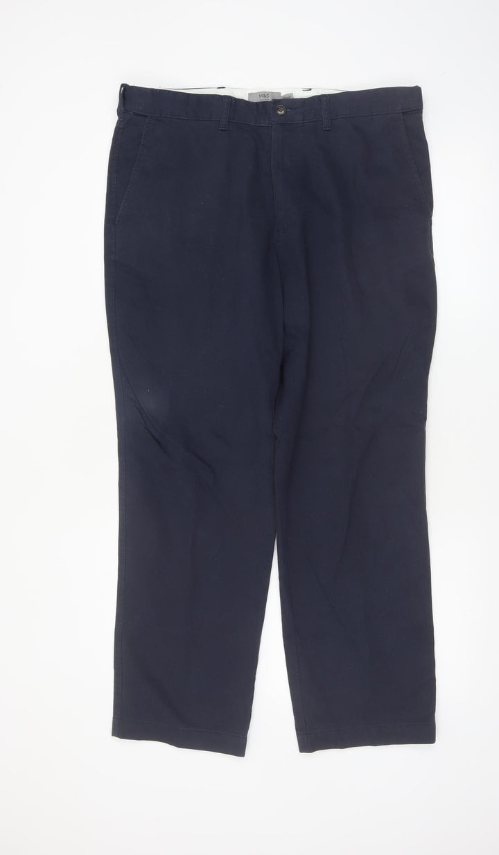 Marks and Spencer Men's Blue Chino Trousers 36W 29L Regular Fit