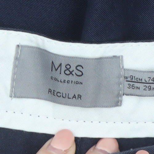 Marks and Spencer Men's Blue Chino Trousers 36W 29L Regular Fit