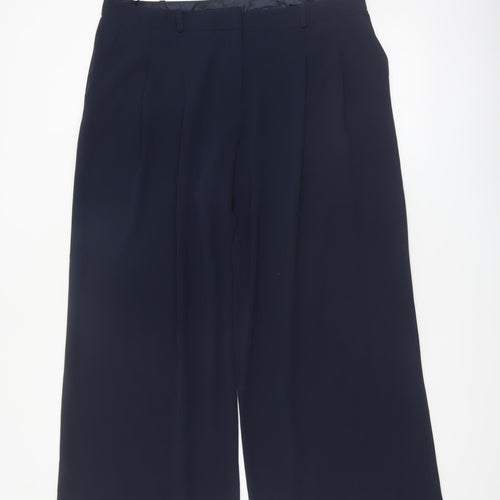 Next Women Blue Wide-Leg Pleated Dress Trousers Size 16
