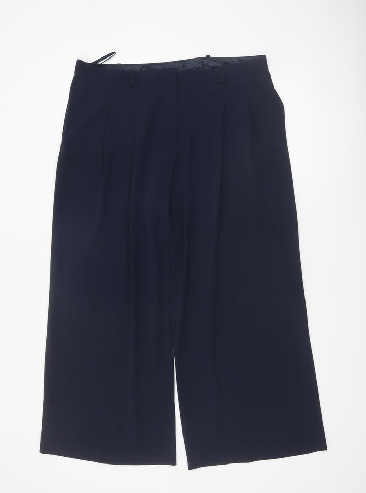Next Women Blue Wide-Leg Pleated Dress Trousers Size 16