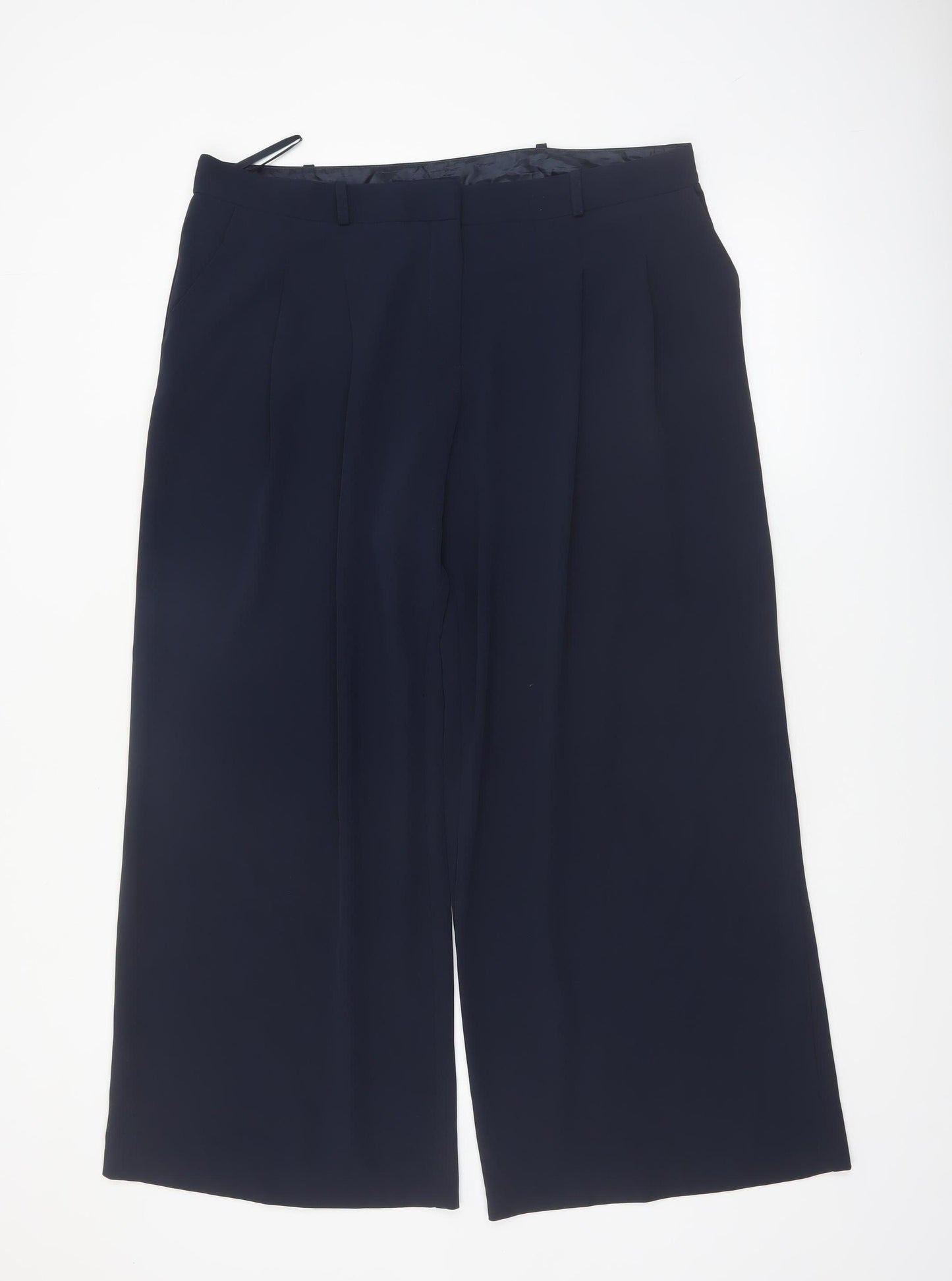 Next Women Blue Wide-Leg Pleated Dress Trousers Size 16