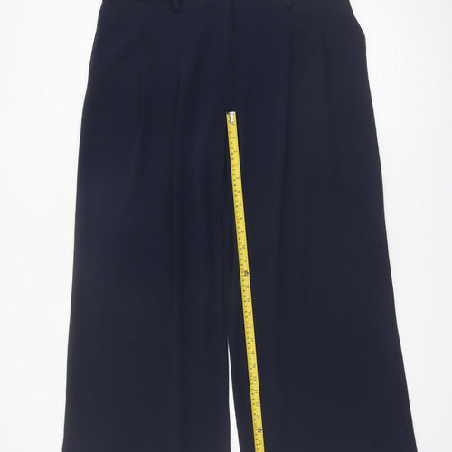 Next Women Blue Wide-Leg Pleated Dress Trousers Size 16