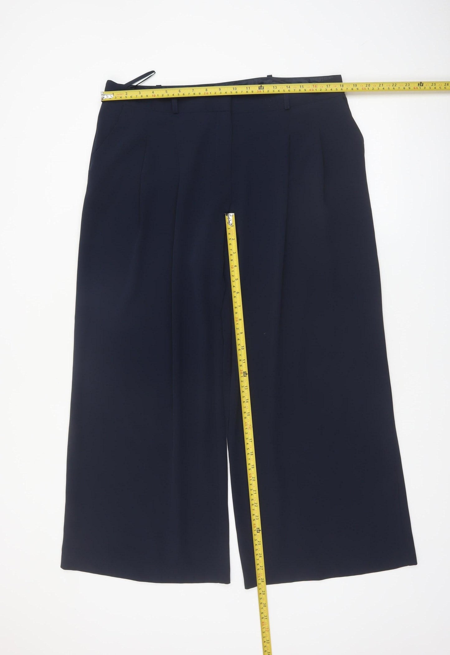 Next Women Blue Wide-Leg Pleated Dress Trousers Size 16
