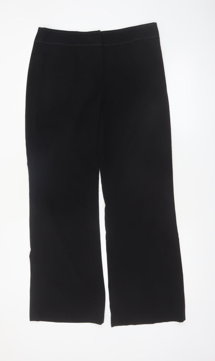 Next Women Black Wide-Leg Trousers Size 12R Polyester Viscose Blend