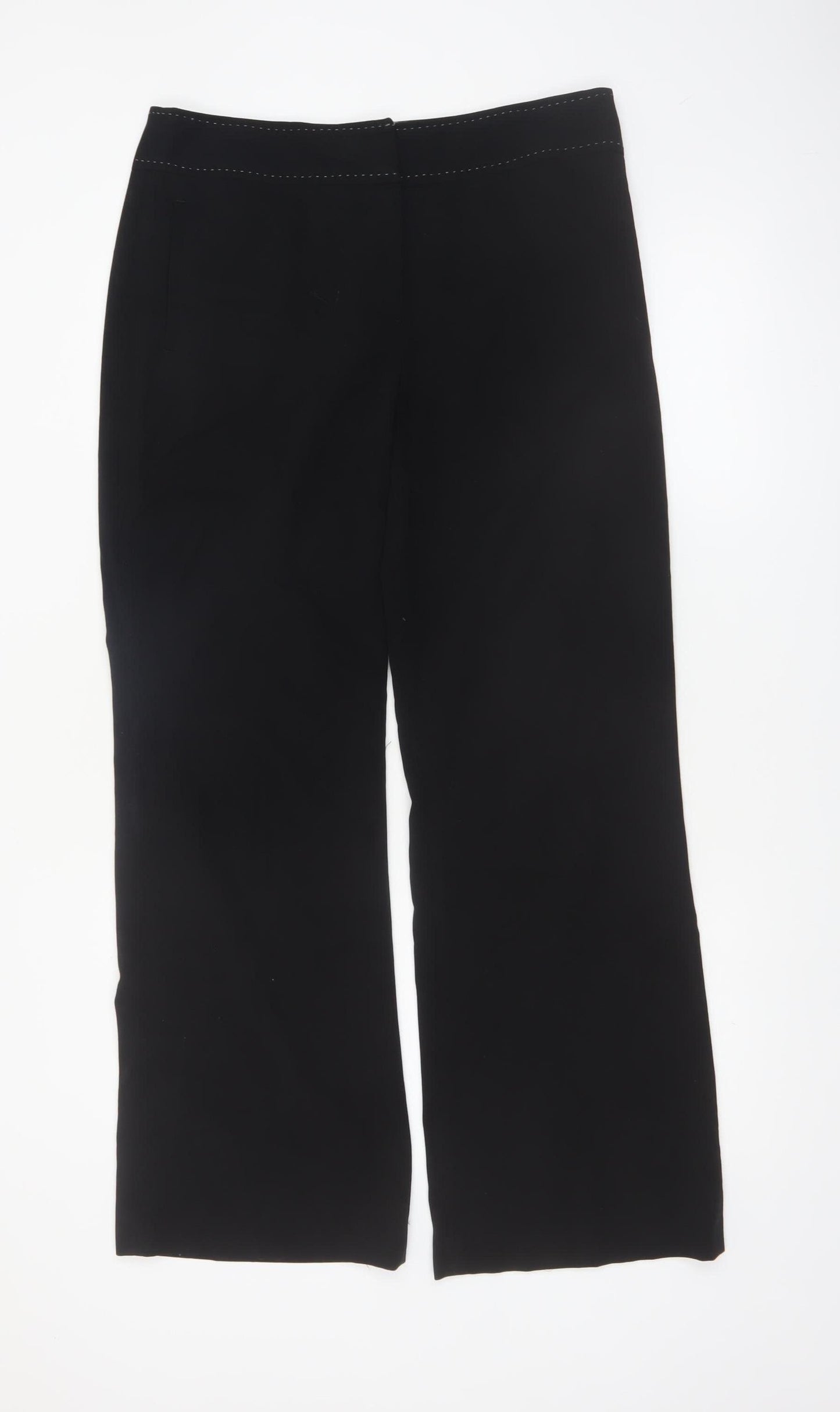 Next Women Black Wide-Leg Trousers Size 12R Polyester Viscose Blend
