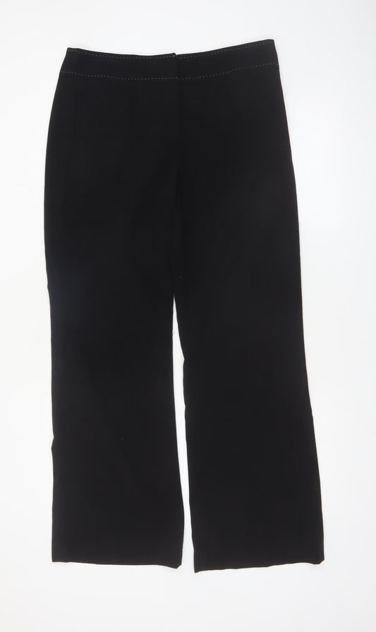 Next Women Black Wide-Leg Trousers Size 12R Polyester Viscose Blend