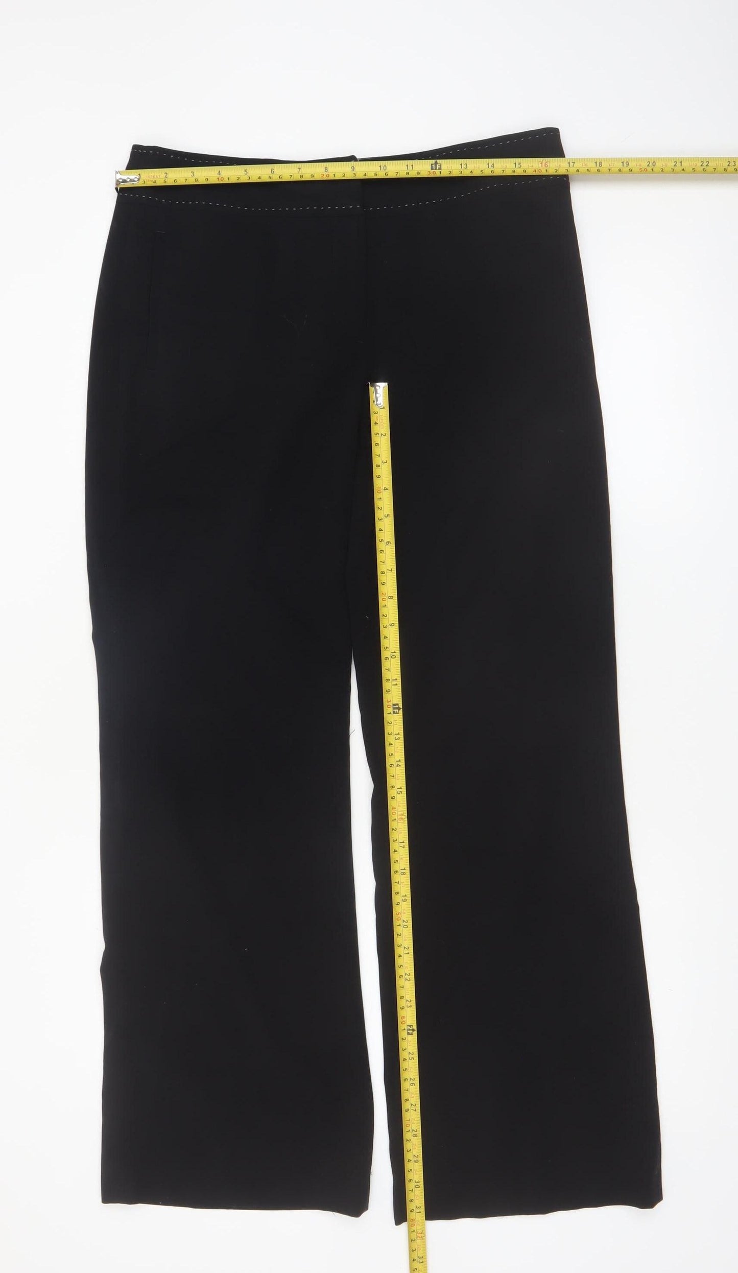 Next Women Black Wide-Leg Trousers Size 12R Polyester Viscose Blend