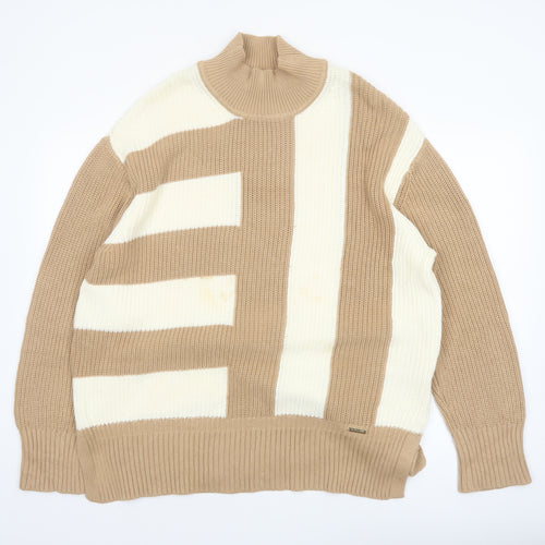 U.S. Polo Assn. Women's Beige 2XL Chunky Knit Roll Neck Cotton Jumper
