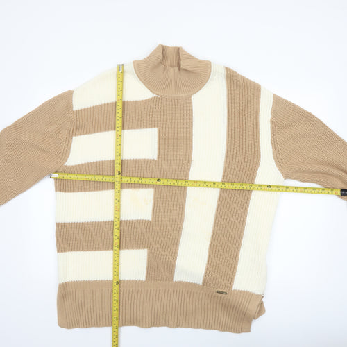 U.S. Polo Assn. Women's Beige 2XL Chunky Knit Roll Neck Cotton Jumper