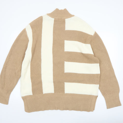 U.S. Polo Assn. Women's Beige 2XL Chunky Knit Roll Neck Cotton Jumper