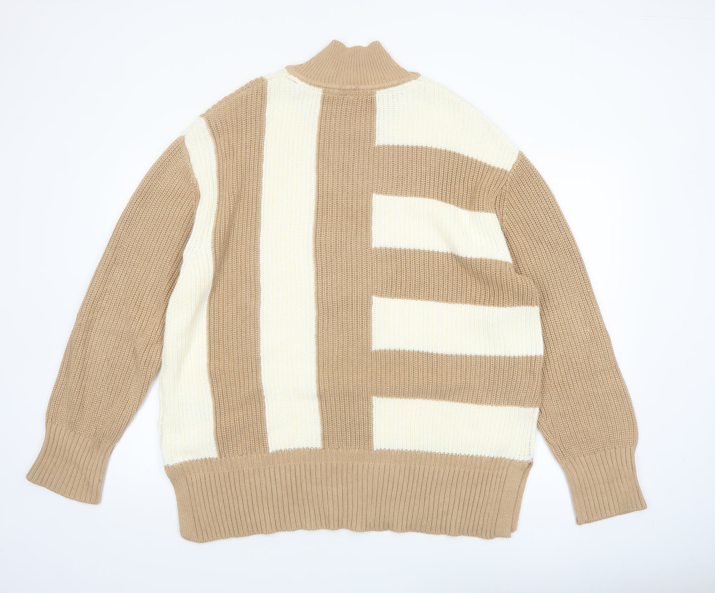 U.S. Polo Assn. Women's Beige 2XL Chunky Knit Roll Neck Cotton Jumper