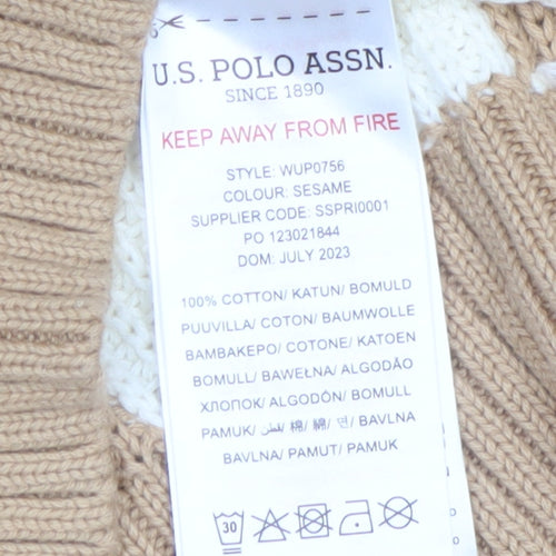 U.S. Polo Assn. Women's Beige 2XL Chunky Knit Roll Neck Cotton Jumper