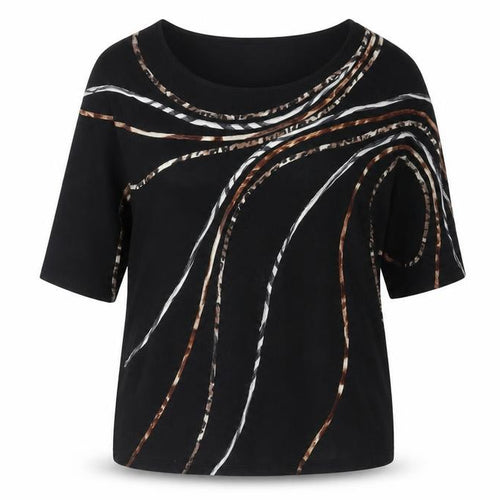 The Collective Works of Becher Womens Black XL Abstract 3/4 Sleeve Blouse