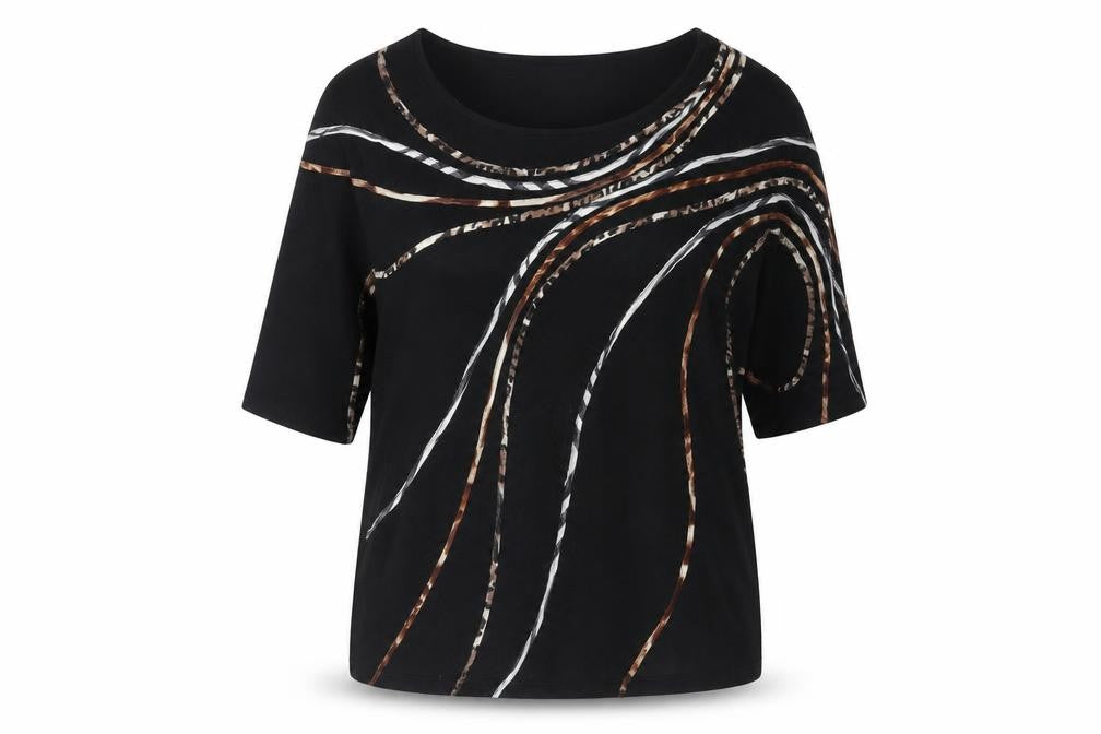 The Collective Works of Becher Womens Black XL Abstract 3/4 Sleeve Blouse