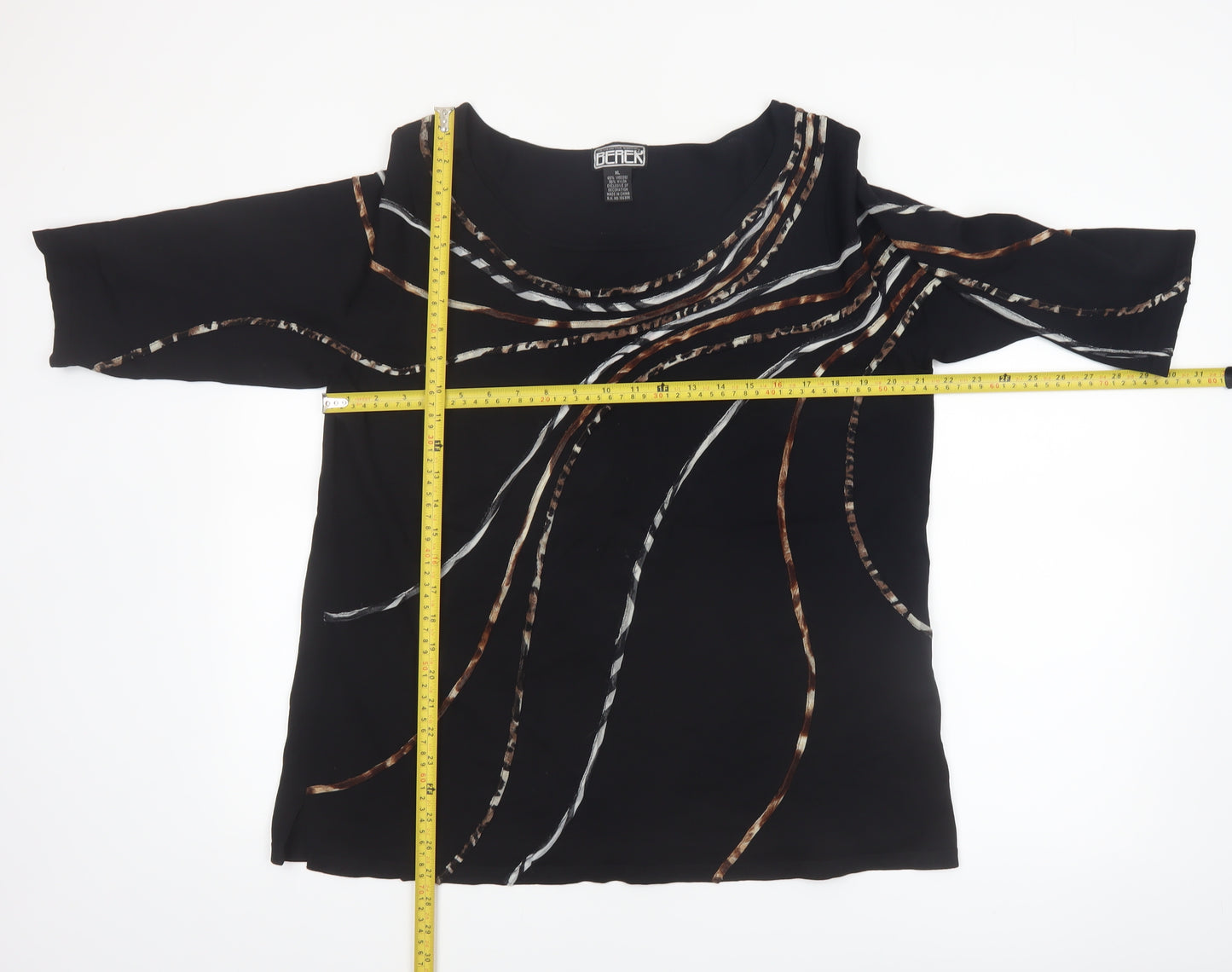 The Collective Works of Becher Womens Black XL Abstract 3/4 Sleeve Blouse