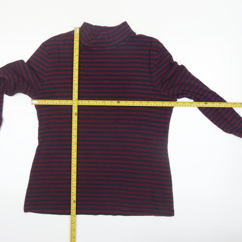 FatFace Women's Navy & Burgundy Striped Long Sleeve Roll Neck Top Size 20