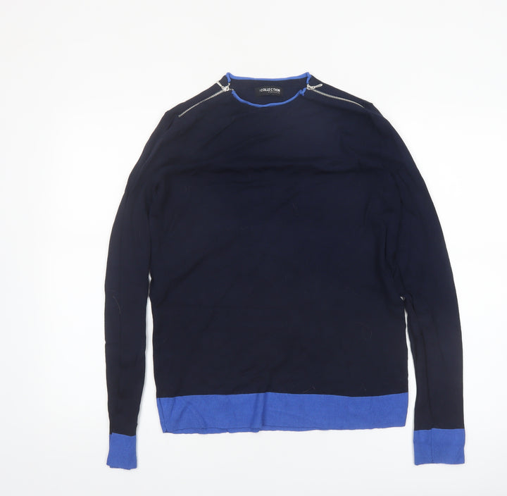 Debenhams The Collection Women Navy Blue Jumper Size 14 Crew Neck Zip Detail
