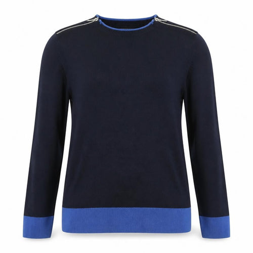 Debenhams The Collection Women Navy Blue Jumper Size 14 Crew Neck Zip Detail