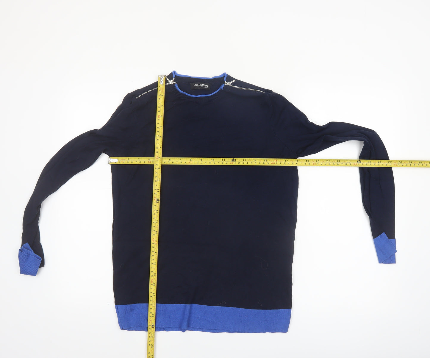 Debenhams The Collection Women Navy Blue Jumper Size 14 Crew Neck Zip Detail