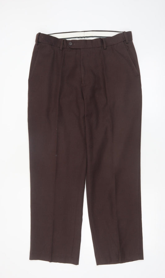Skopes Men's Brown 34S Classic Fit Wool Blend Dress Trousers