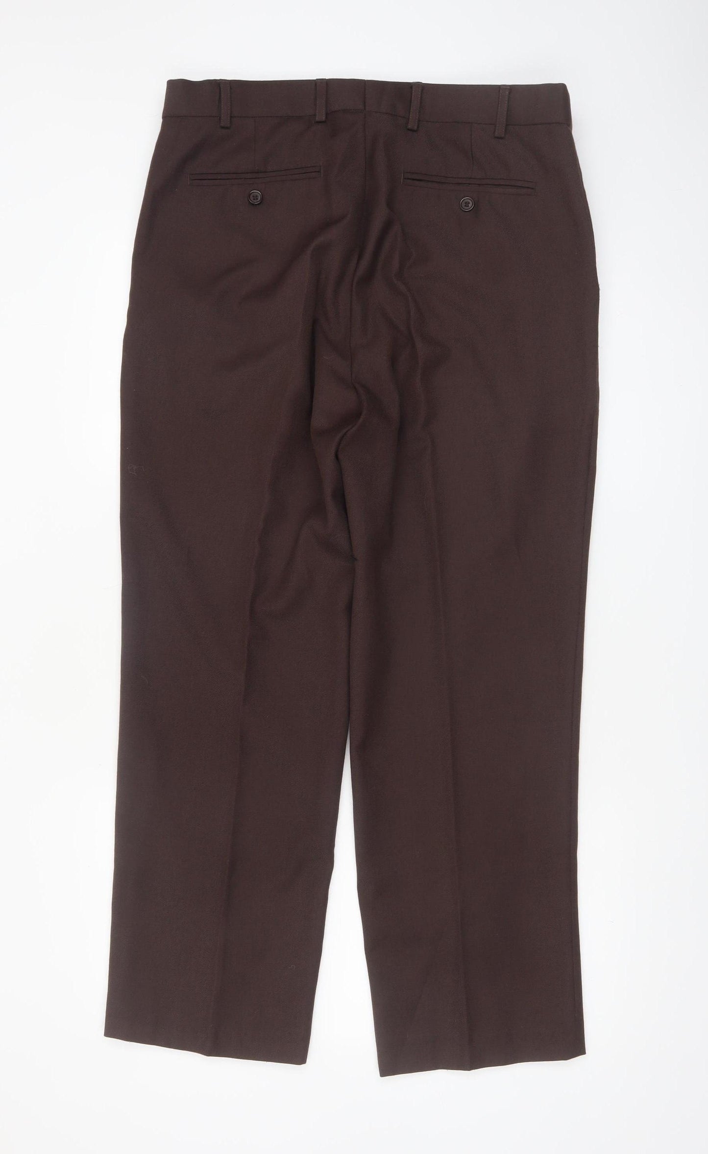 Skopes Men's Brown 34S Classic Fit Wool Blend Dress Trousers