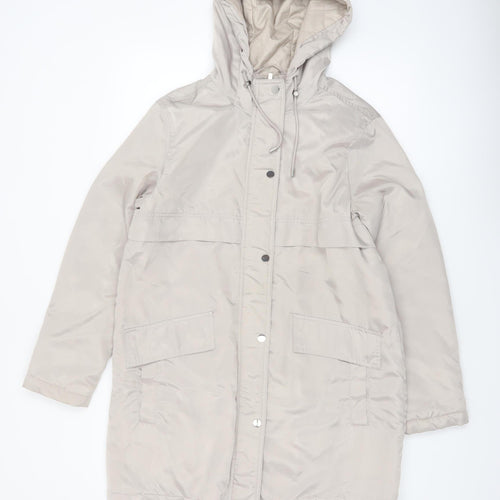 New Look Women’s Beige Hooded Long Parka Coat Size 10