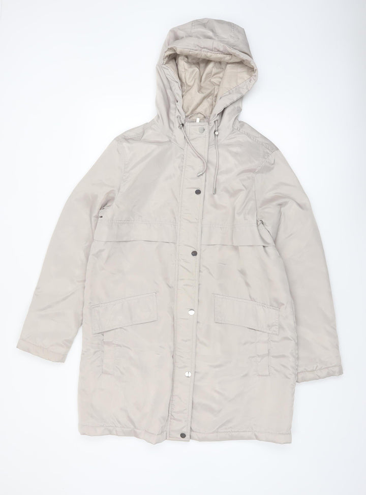 New Look Women’s Beige Hooded Long Parka Coat Size 10