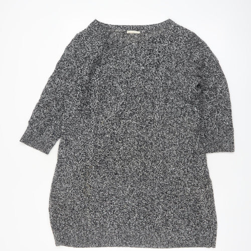 Monsoon Women Grey Knit Tunic Jumper M Boat Neck 3/4 Sleeve