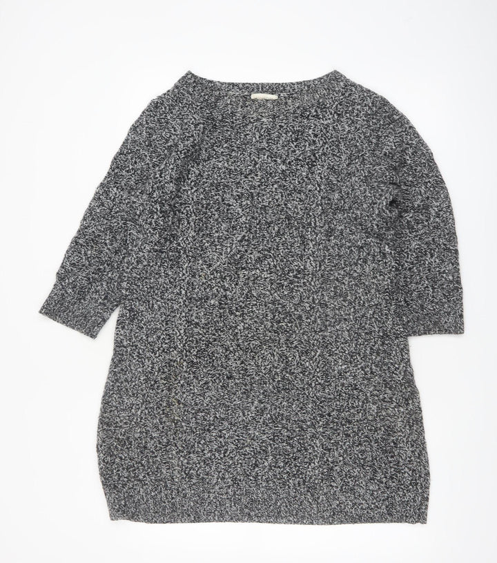 Monsoon Women Grey Knit Tunic Jumper M Boat Neck 3/4 Sleeve