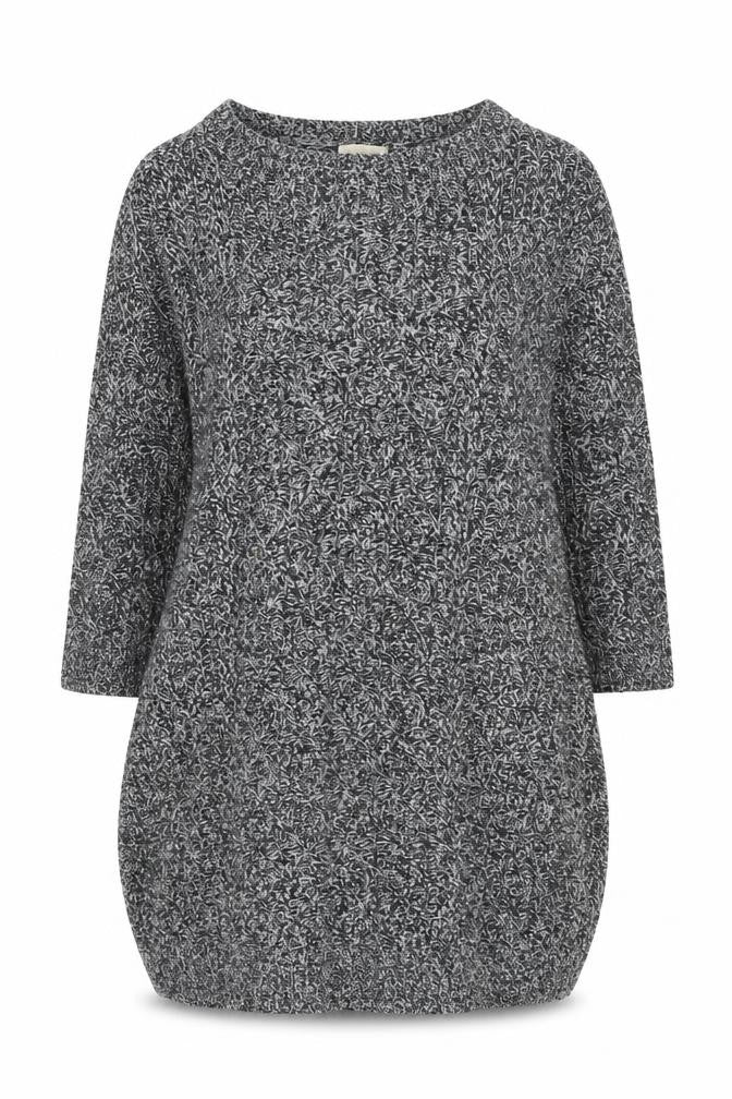 Monsoon Women Grey Knit Tunic Jumper M Boat Neck 3/4 Sleeve
