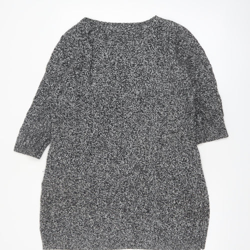 Monsoon Women Grey Knit Tunic Jumper M Boat Neck 3/4 Sleeve
