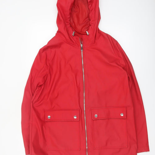New Look Women's Red Hooded Rain Jacket Size 14