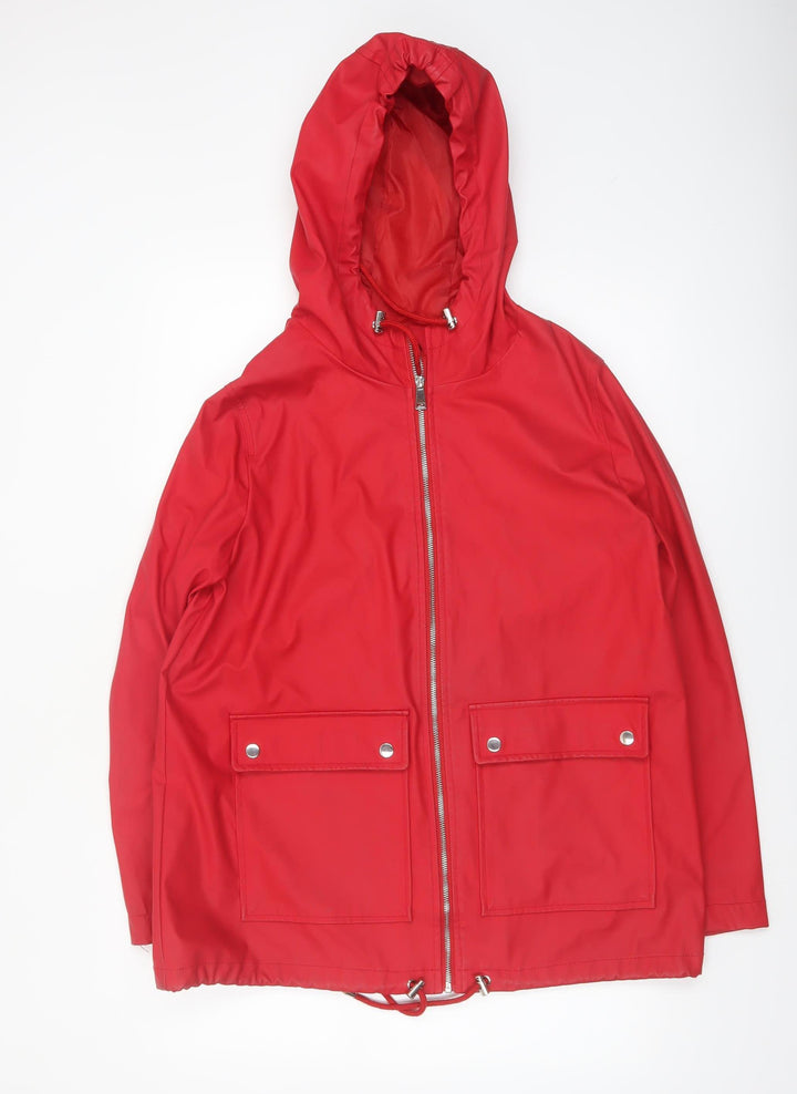 New Look Women's Red Hooded Rain Jacket Size 14