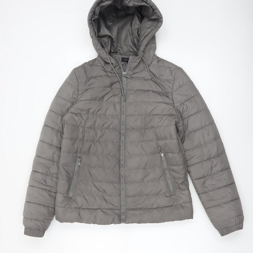 New Look Women Grey Size 10 Puffer Hooded Jacket Lightweight Quilted